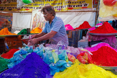 Marchand de couleurs pour la fête de Holi, Jodhpur, Inde du nord