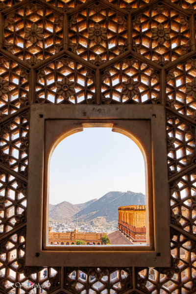 Moucharabier et petite fenêtre, Fort d'Amber, Jaipur, Inde du nord