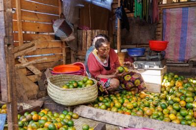 Vendeuse d'oranges au marché, Antsirabe