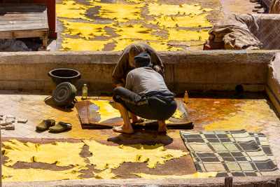 Tannage des peaux, préparation des cuirs, Fès, Maroc